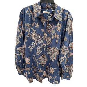 Coldwater Creek Navy Blue Paisley Button-Down Shirt
